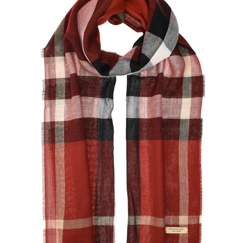 NWT BURBERRY TONAL LIGHTWEIGHT CHECK WOOL CASHMERE SCARF
